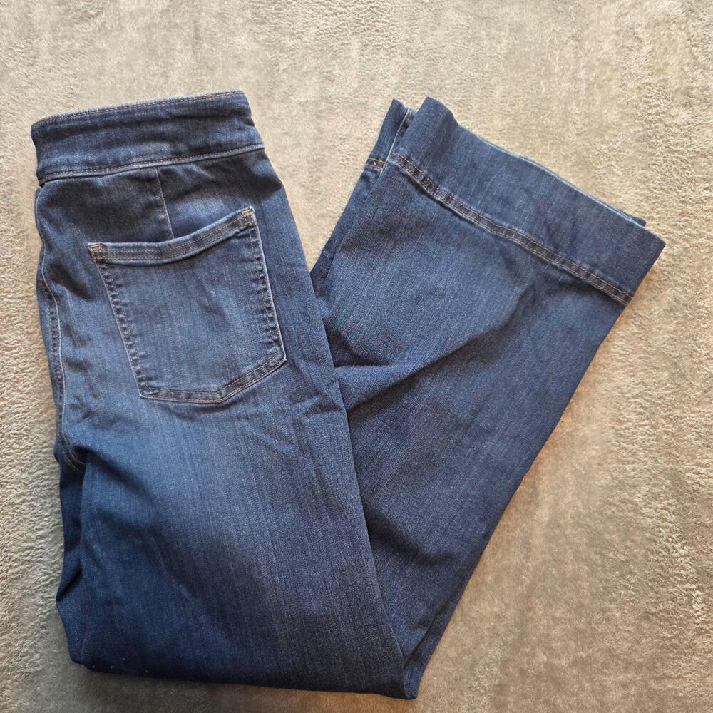 Chico's Pull On Wide Leg Jeans Womens Petites 6P Blue Medium Wash Denim